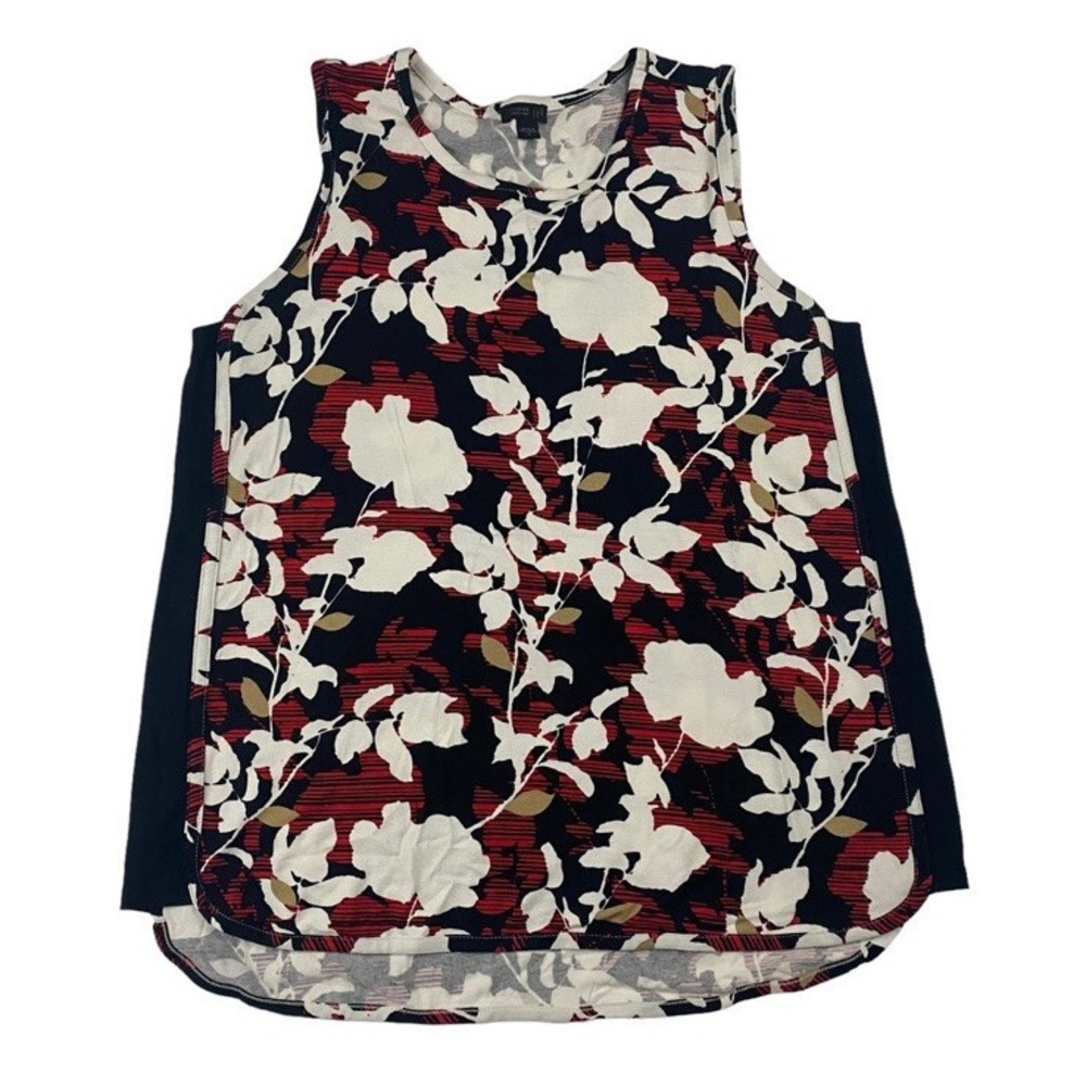J Jill Wearever Collection Multicolor Red Black Floral Sleeveless Blouse Tank M